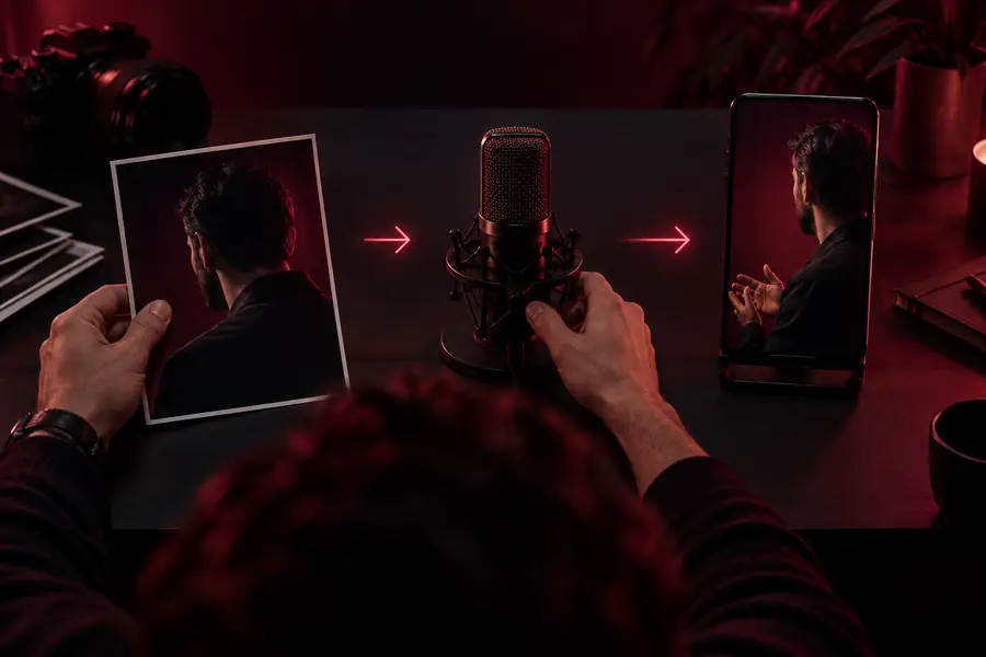 Illustrative presenter image showing the intended appearance of a talking-portrait result